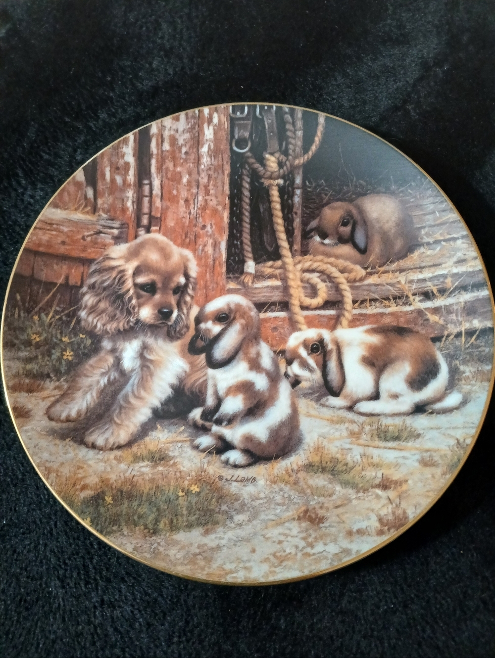 Vintage The Hamilton Collection Plate Mistaken Identity Bunnies Cocker Spaniel